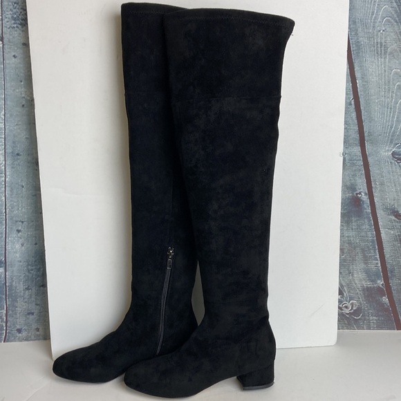 Anthropologie Black Suede Over-The-Knee Boots 1.5” Block Heel Sz 6 Witchy Office - Picture 8 of 16